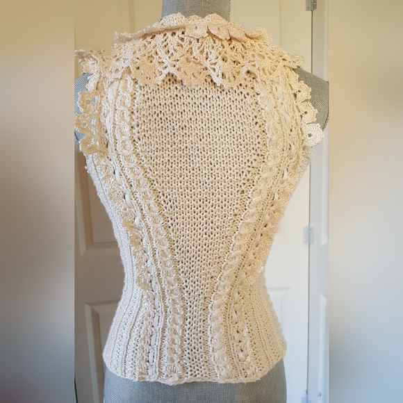 $2,200 OSCAR DE LA RENTA IVORY SILK WOOL EXCL CABLE KNIT RUNWAY BLOUSE M - Picture 6 of 13